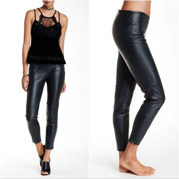 free people 6 Vegan Leather Black Stretch Zip Ankle  Elastic Waist Moto Legging - Picture 1 of 16